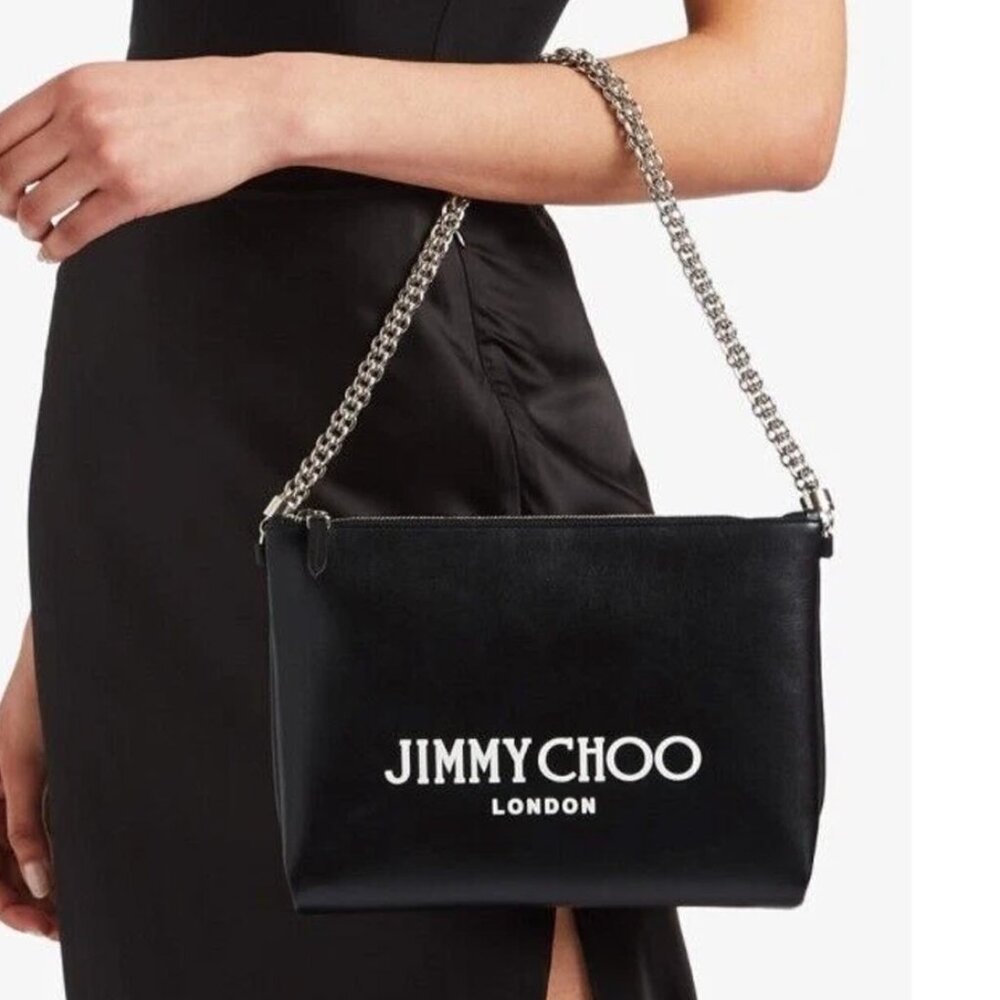 Jimmy Choo Callie Shoulder Bag Black w/Silver Chain Smooth Leather, w/Dust Bag